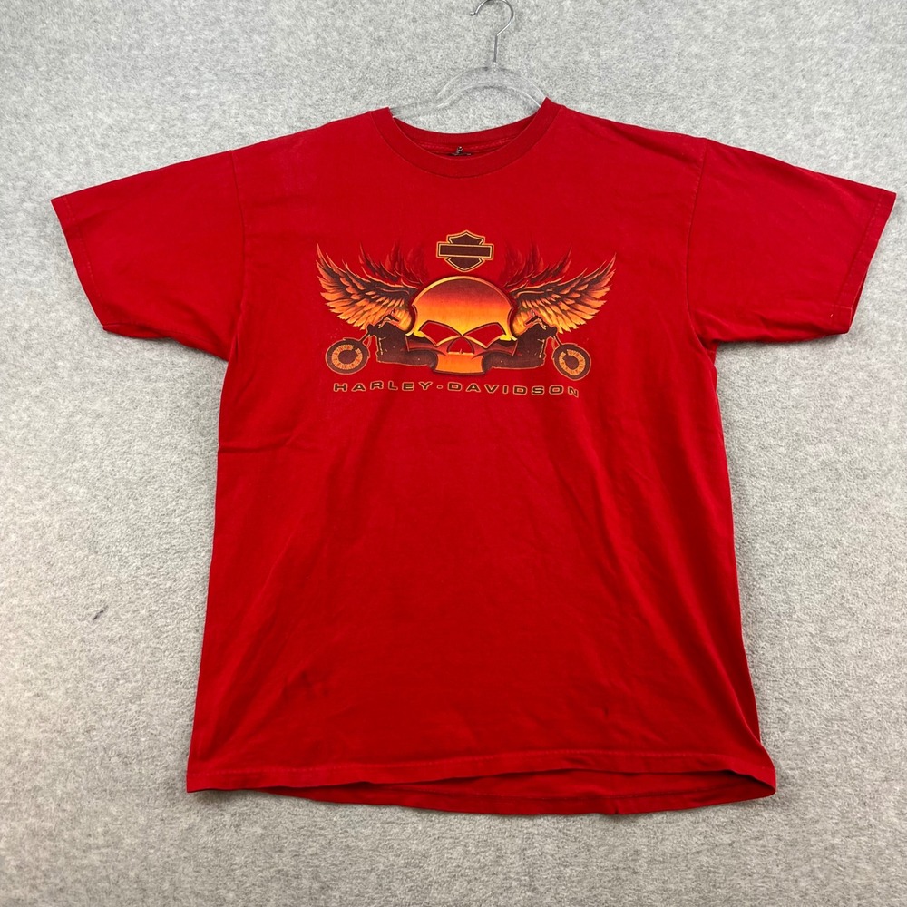 Harley Davidson Red Vintage 2003 Y2K Skull‎ T-Shirt Red Yellow Wings Mens L